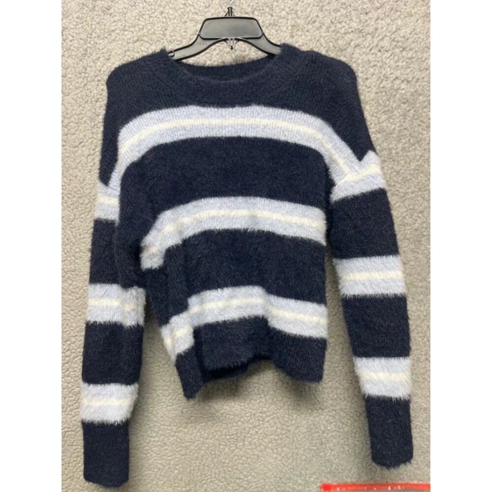 No boundaries navy blue white striped women sweater